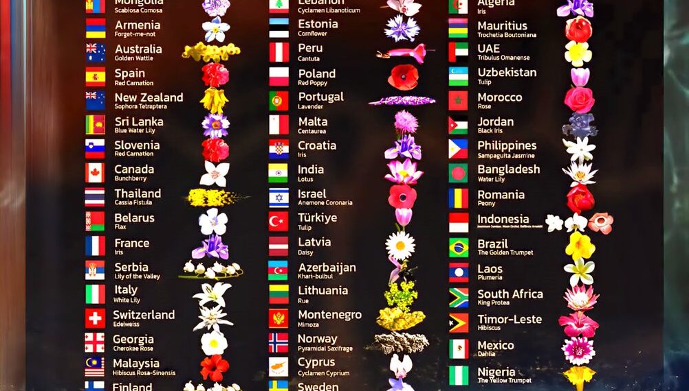 National Flowers Around The World 

 China - Plum Blossom 
 South Korea - Hibisc