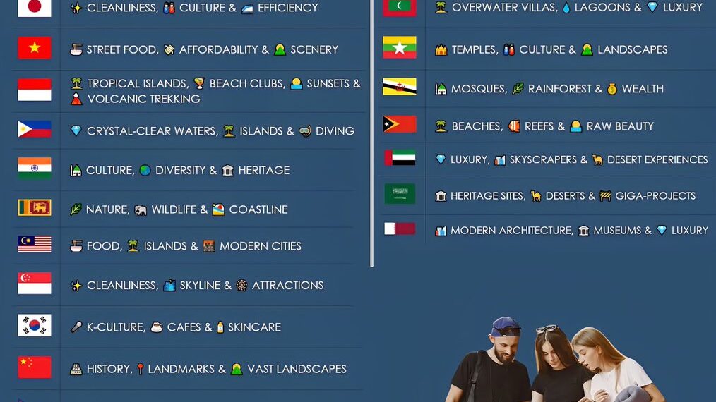 What Tourists Love Most About Asian Countries

1.  Thailand:
 Beaches
 Nightlife