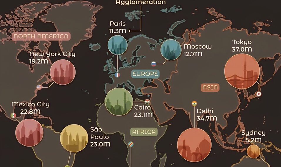 The Two Largest Cities on Every Continent

1. North America:
 Mexico City - 22.8