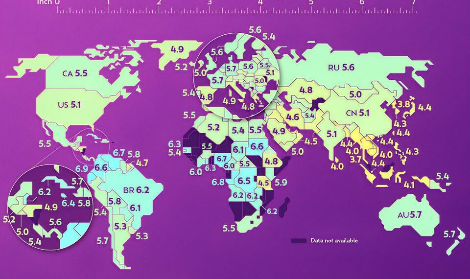 Average Erect Penis Size by Country 

 Ecuador - 17.6 cm - 6.9 inch
 Republic of