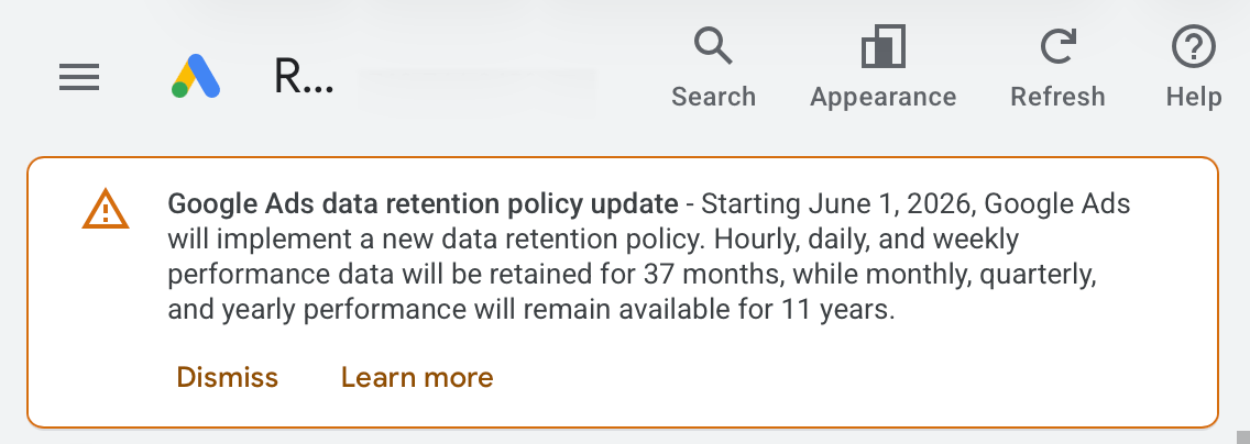 Google Ads Data Retention Notice