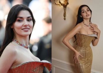 Hande Erçel Shines in Gold Sophie Couture Dress at Cannes 2026