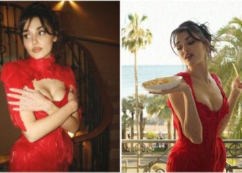 Hande Erçel Stuns in Bold, Red Dress