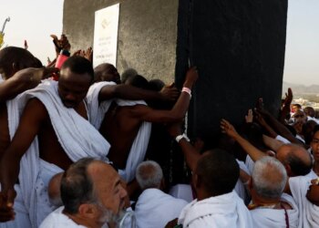 Pilgrims Pray on Mount Arafat During Hajj's Peak Moment