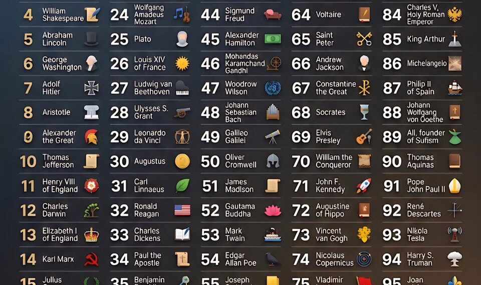 Top 100 Most Influential Persons in History
1. Jesus
2. Napoleon
3. Muhammad
4.
