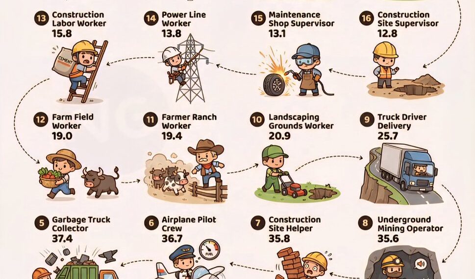 The 20 Most Dangerous Jobs in the World

(Deaths Per 100,000 Workers)

1.  Tree