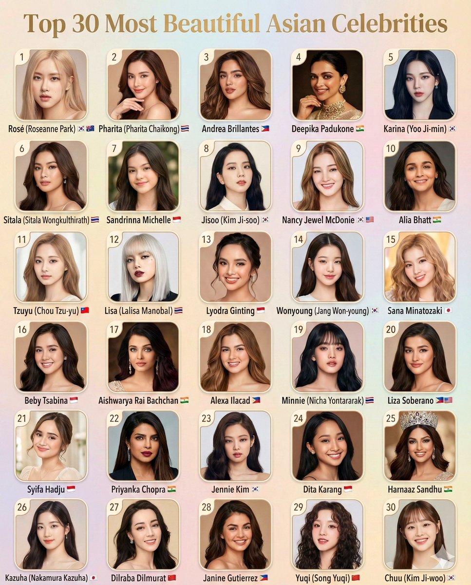 Top 30 Most Beautiful Asian Celebrities