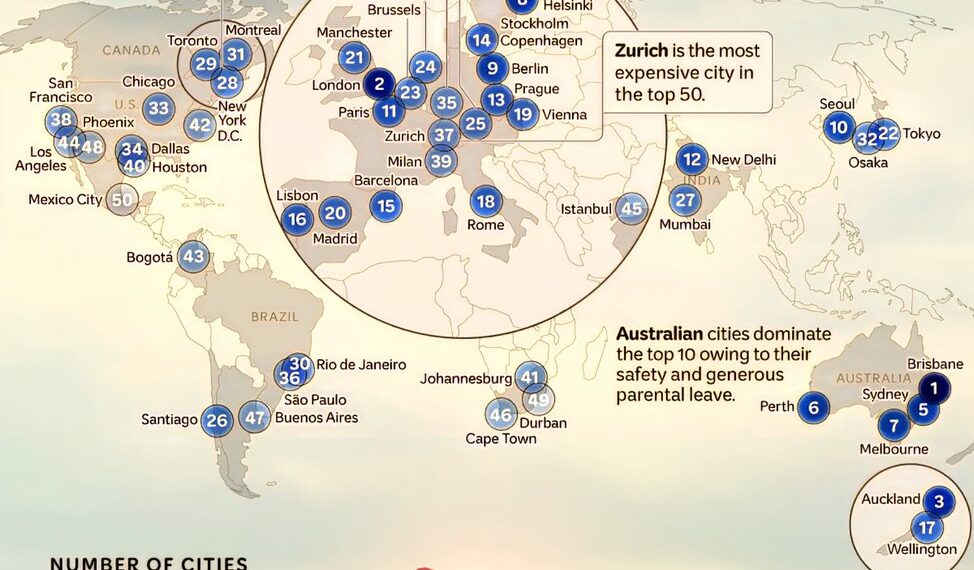 World's Top 50 Best Cities For Rising a Family 

1.  Brisbane, Australia
2.  Lon