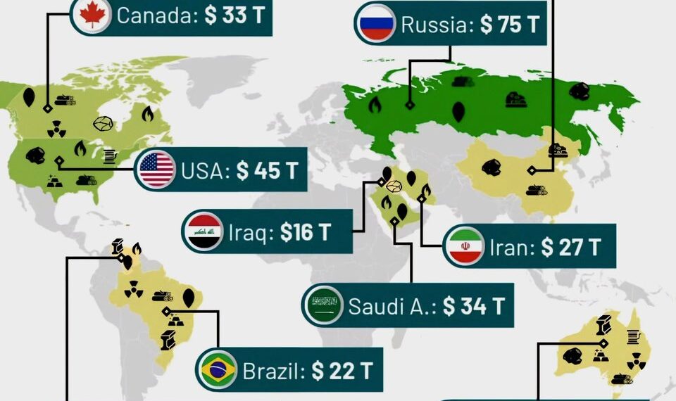 World's Top 50 Richest Countries by Natural Resource Value 

1.  Russia – ~$75 T
