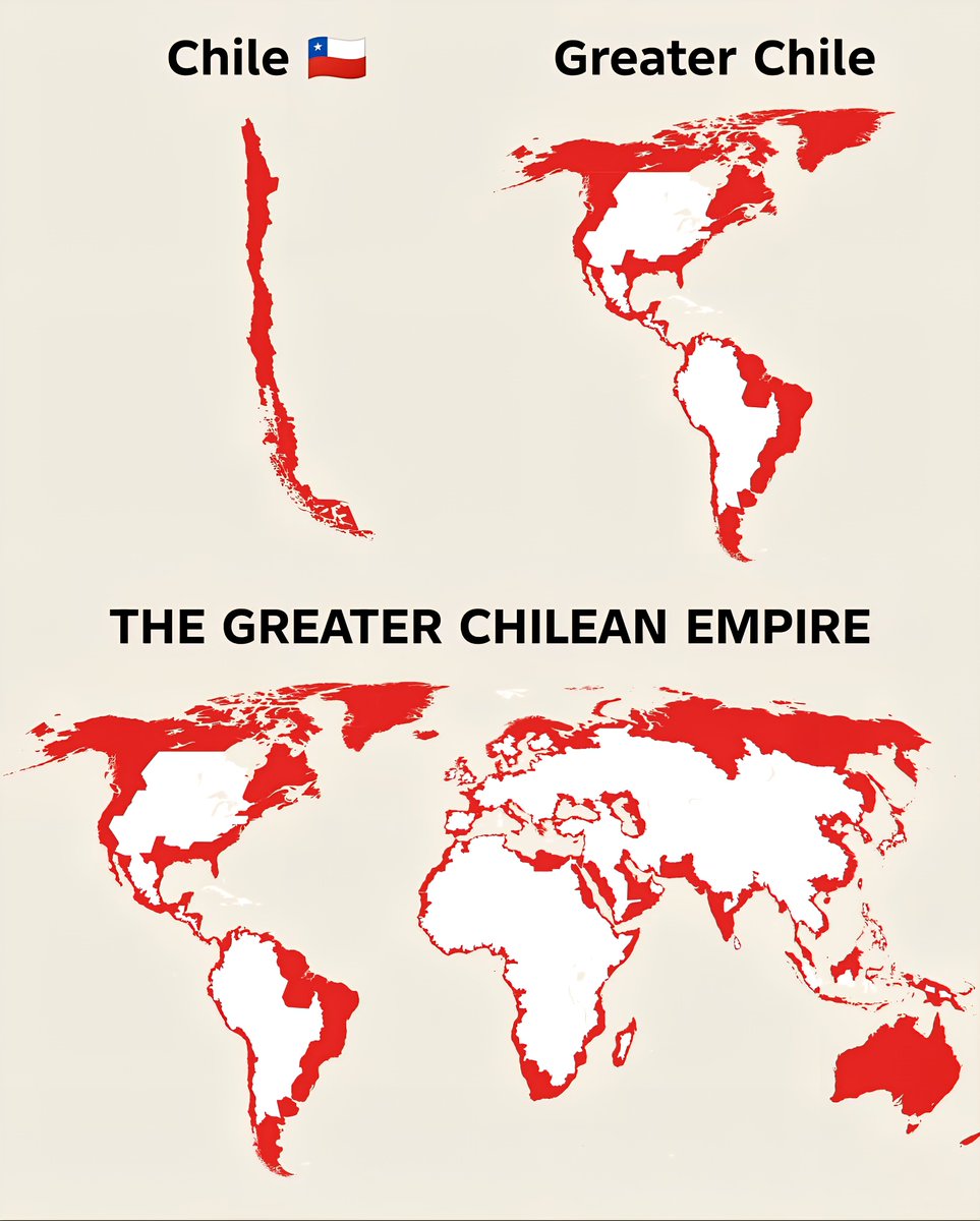 Image of a map titled "The Greater Chilean Empire" with vibrant Chilean flag colors and historical references